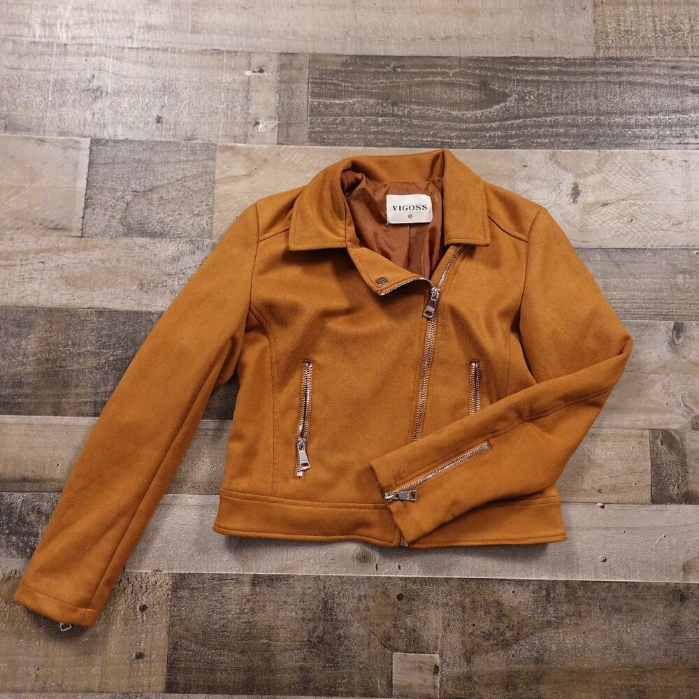 Vigoss Faux‎ Suede Moto Jacket women's extra small camel